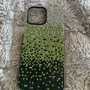 Green Rhinestone Phone Case iPhone 15 pro max